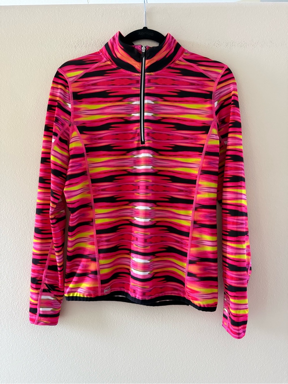 Lauren Ralph Lauren Pink Yellow Black Striped Long Sleeve Zip Athletic Top